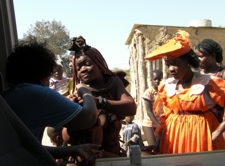 A Himba baby receives an oral immunisation near Opuwo, Kunene Namibia National Immunisation Days 2011 Round One